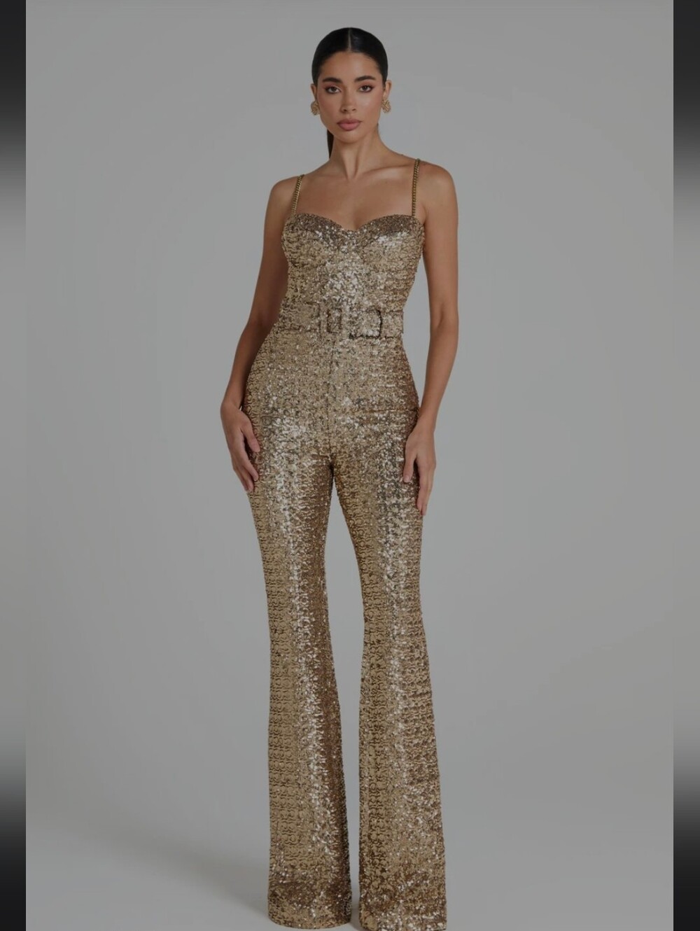 Nadine Merabi Lucinda Gold Jumpsuit Sz. 4 Small